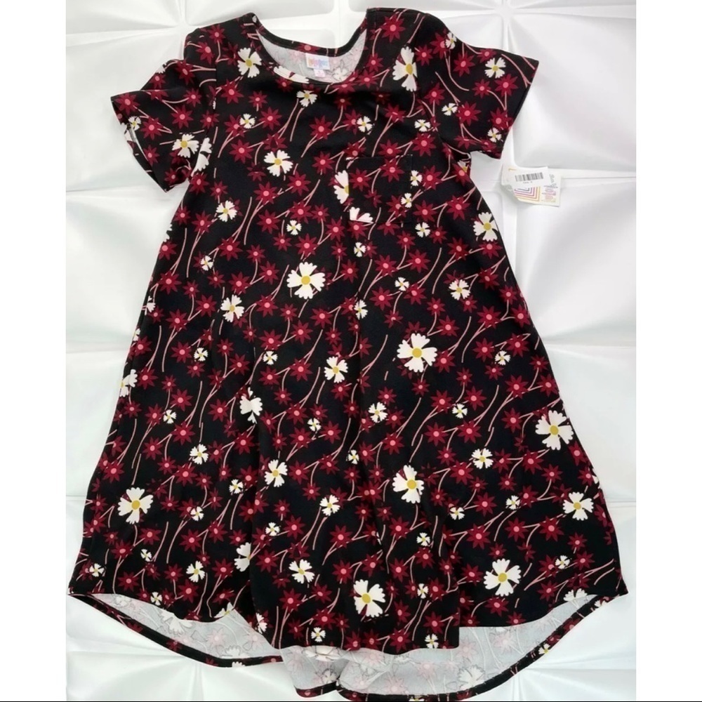 Lularoe Sz S Carly Black Floral Print A Line Shift Dress Swing Textured